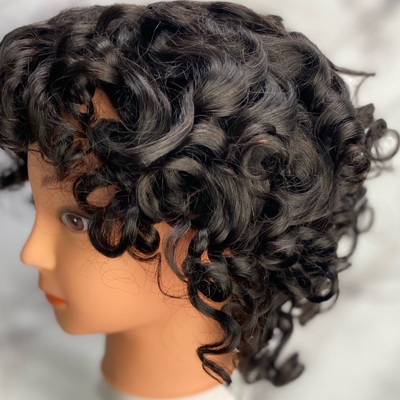 Black Curly Wig With Bangs - Picture 7 of 7